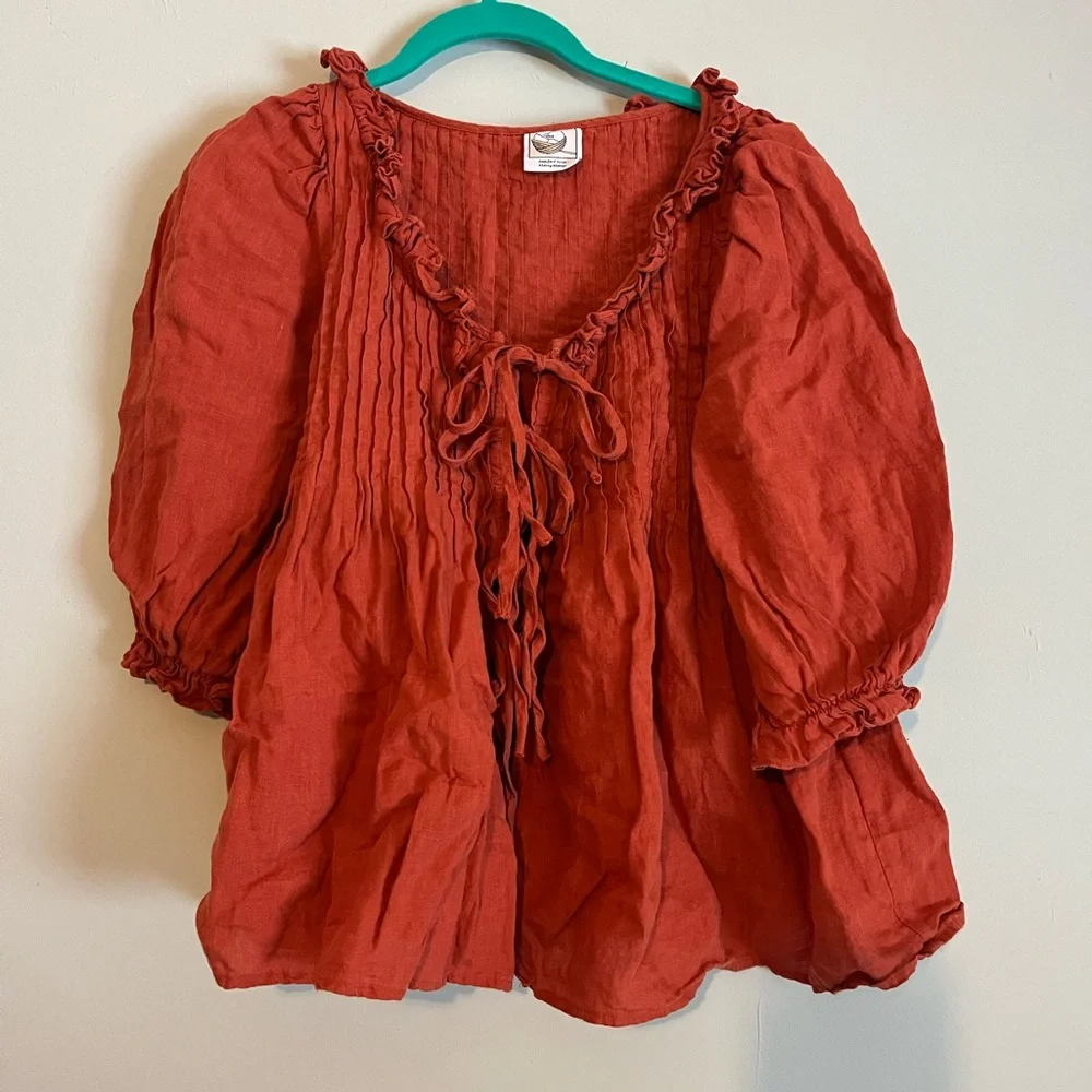 Chic Ruffled Blouse in Rust - Picture 2 of 5